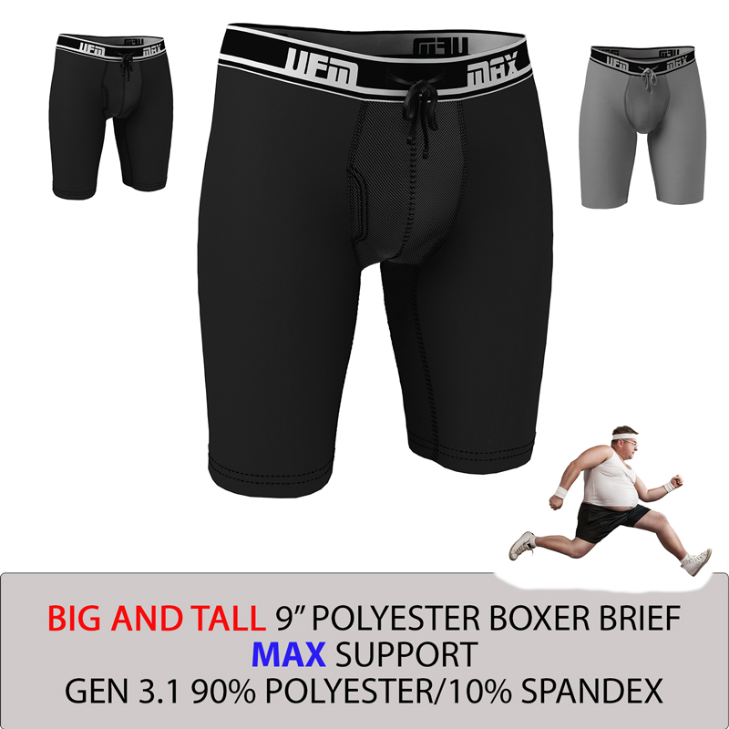 6 inch Polyester-Spandex Big and Tall Boxer Briefs MAX Support Underwear  for Men